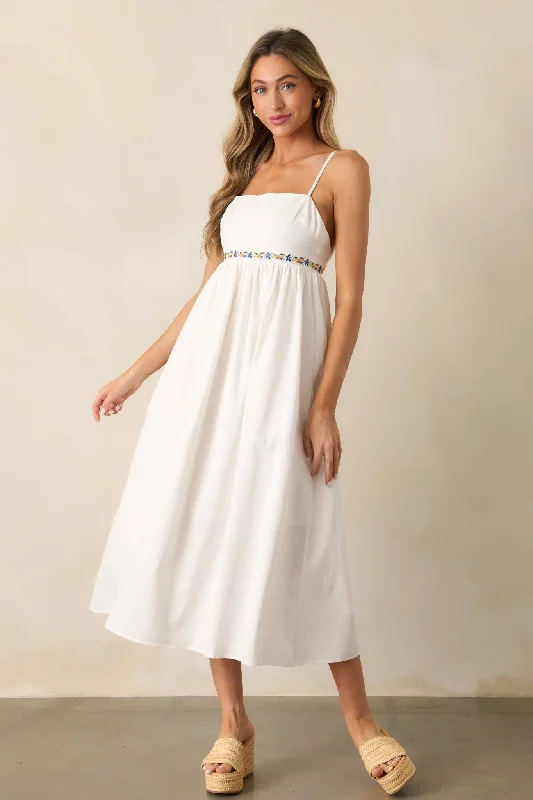 Soft Fabrics Street Fashion Comfort MINKPINK Elini Ivory Embroidered Midi Dress