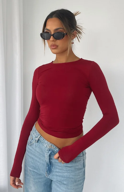 Warm Wear Cozy Pieces Wear Only For Tonight Long Sleeve Top Wine