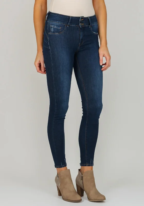 Soft Feel Effortless Fashion Options Tiffosi Womens One Size Double Up Ripped Jeans, Blue