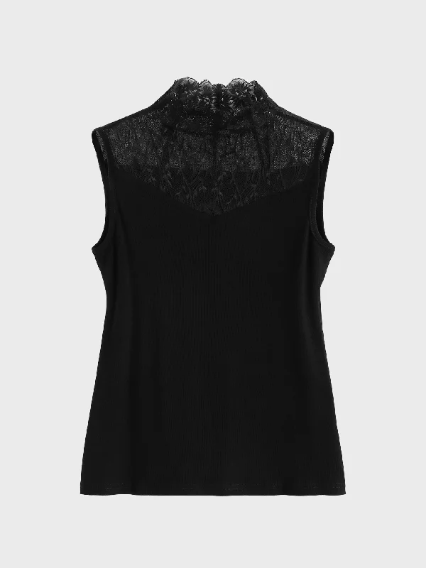 Simple Elegance Simple Chic Options Midsize Temperatement Lace Embroidery Tank Top