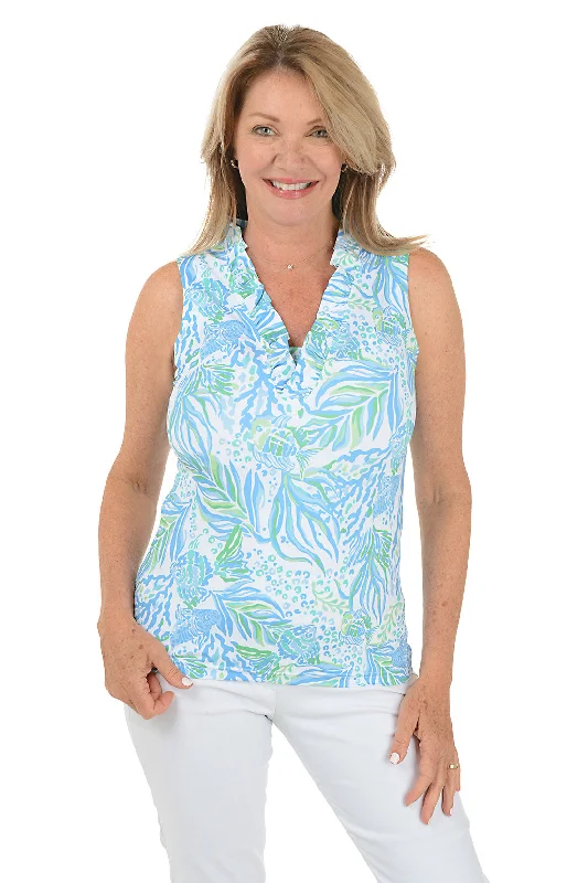 Casual Comfort Effortless Cozy Wear Maldives Calla Sleeveless Ruffle Neck Top
