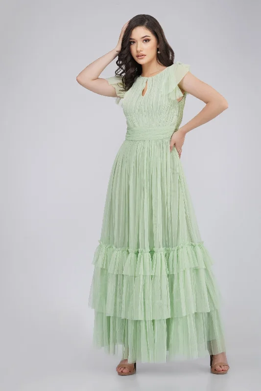 Basic Comfort Comfortable Chic Fashion Diva Tulle Maxi Dress in Sage