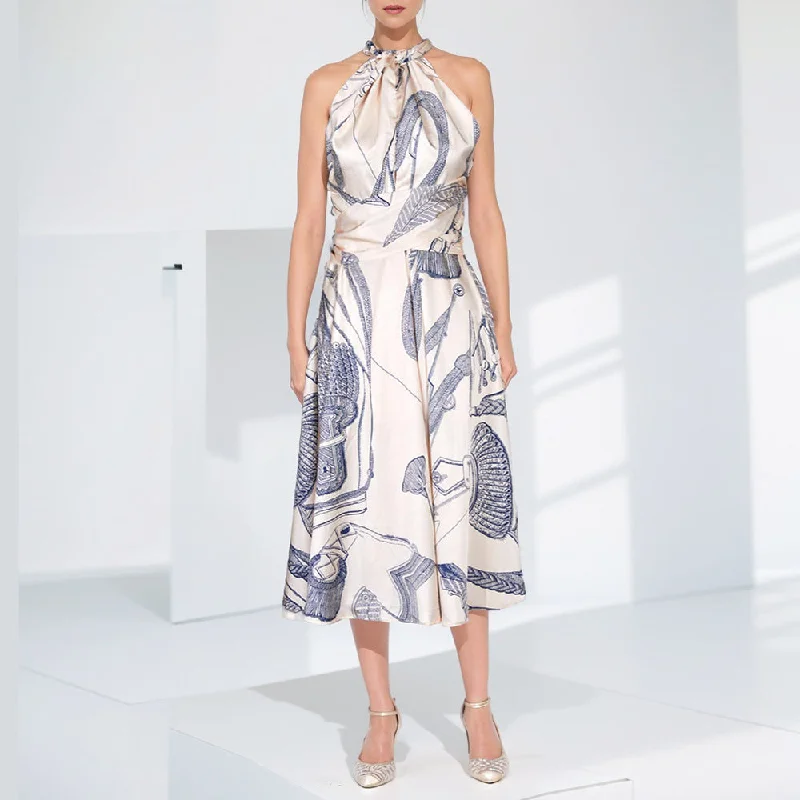 Chic Comfort Affordable Soft Layers French Style Halterneck Printed Dress