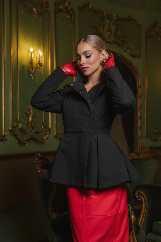 Versatile Wear Street Fashion Comfort Double Breasted Jacket with Detachable Hood in Black | 'Evening Blush'