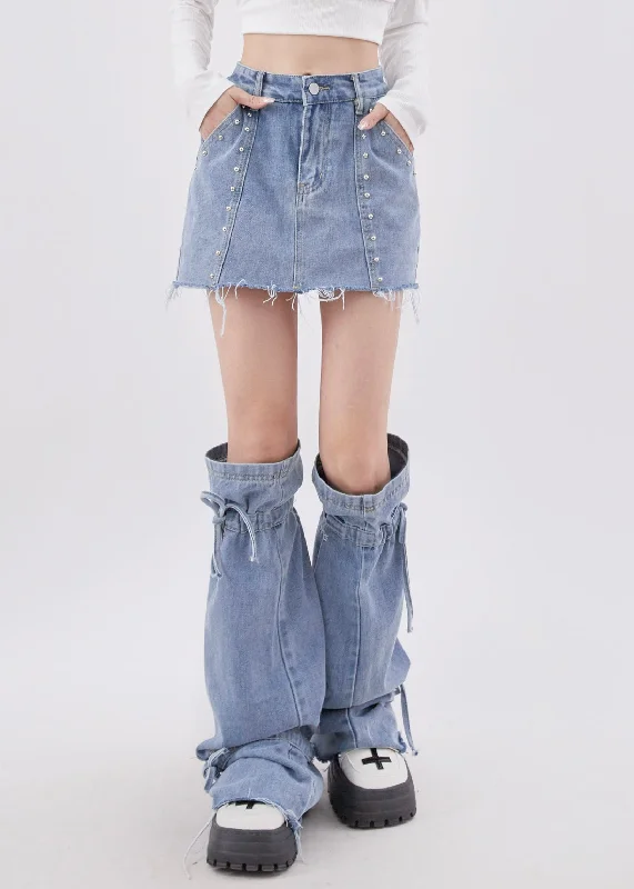 Chic Outfits Cozy Everyday Layers 2025 New American Style Denim Short Skirt Leg Two-Piece Set