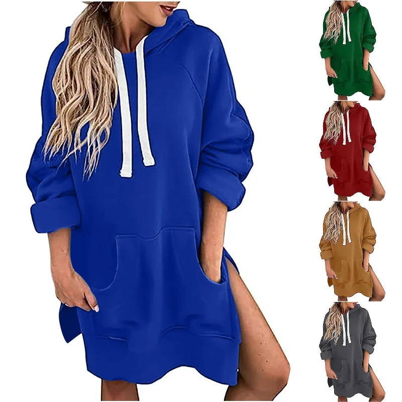 Effortless Outfits Relaxed Streetwear Fit Sporty Chic Loose-fitting  Drawstring Top Sweater  Dress with Long Sleeve