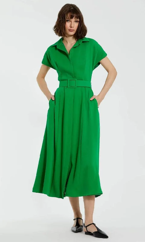 Effortless Wear Relaxed Comfort Pieces Mac Duggal 21000 - Collared Short Sleeve Tea-Length Dress