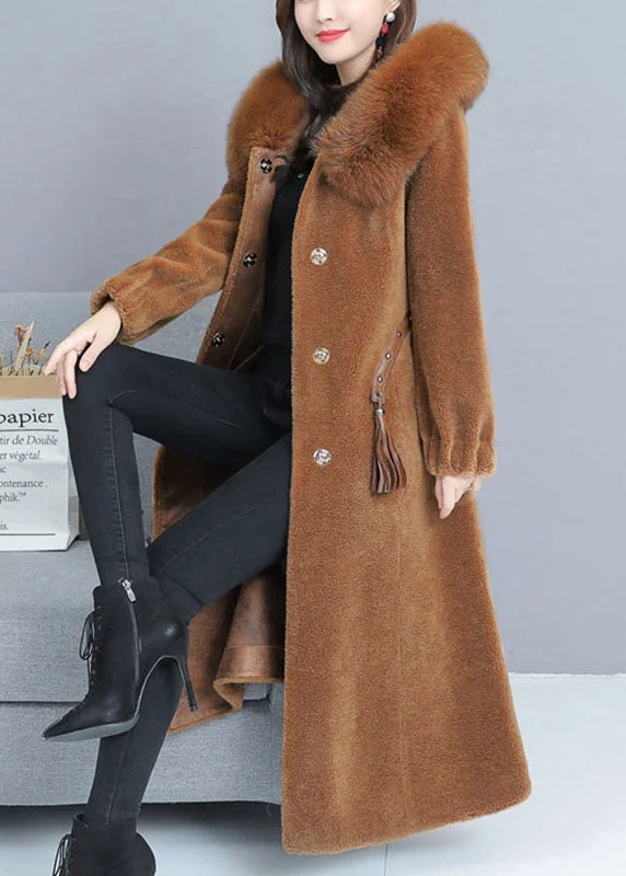 Effortless Comfort Relaxed Soft Fashion Fine Caramel Pockets Button Thick Winter Long sleeve Coats