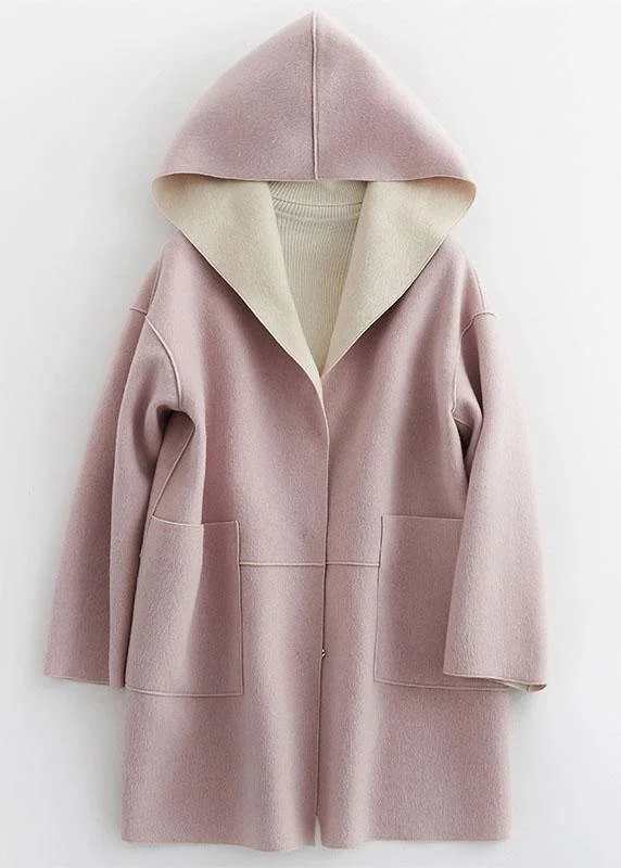 Easy Chic Soft Day-to-day Looks Luxury oversize winter coat hooded woolen outwear pink pockets wool coat Easy Chic Soft Day-to-day Looks Luxury oversize winter coat hooded woolen outwear pink pockets wool coat
