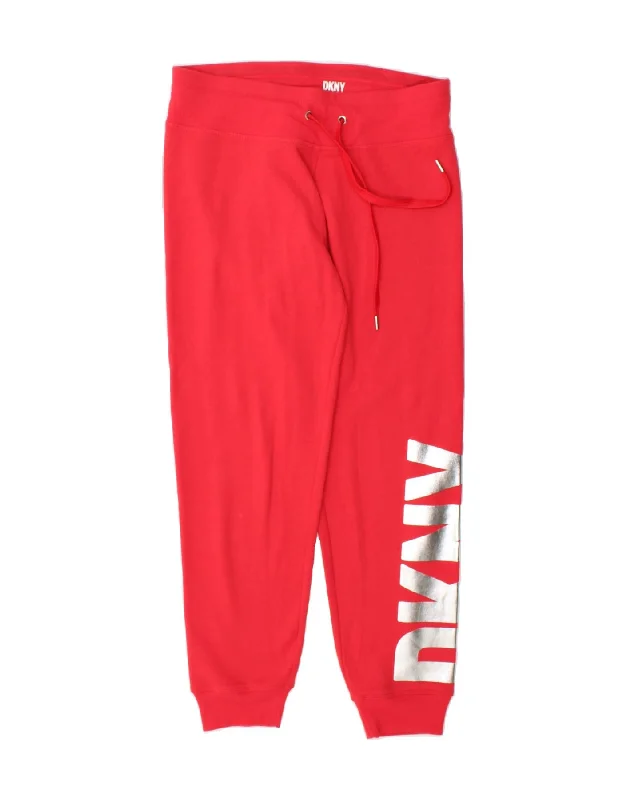 Luxe Comfort Streetwear Comfort Pieces DKNY Womens Graphic Tracksuit Trousers Joggers UK 10 Small  Pink Cotton