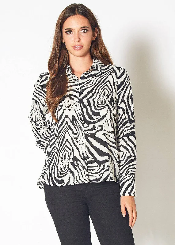 Relaxed Tops Comfortable Fashion Layers Pleione Women's Zebra Button Up Shirt Blouse in Blk White Zebra Relaxed Tops Comfortable Fashion Layers Pleione Women's Zebra Button Up Shirt Blouse in Blk White Zebra