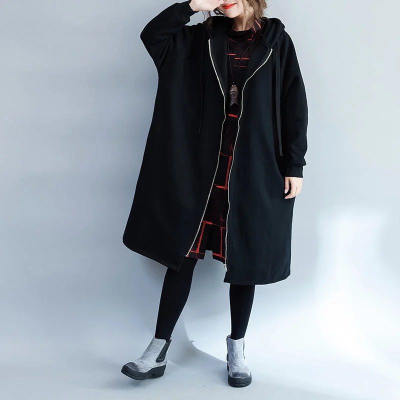 Soft Layers Cozy Smart Wear Warm black Parkas for women casual hooded coats jacket Casual side open overcoat