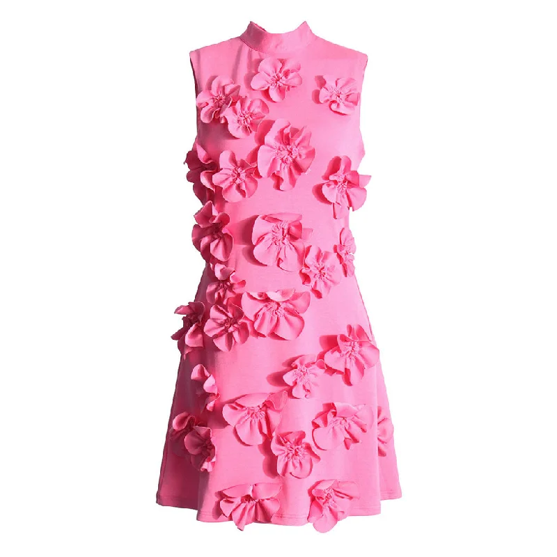 Casual Chic Wear Stylish Relaxed Clothing Cute Mock Neck Bow Tie Back Sleeveless A Line Rosette Mini Dress
