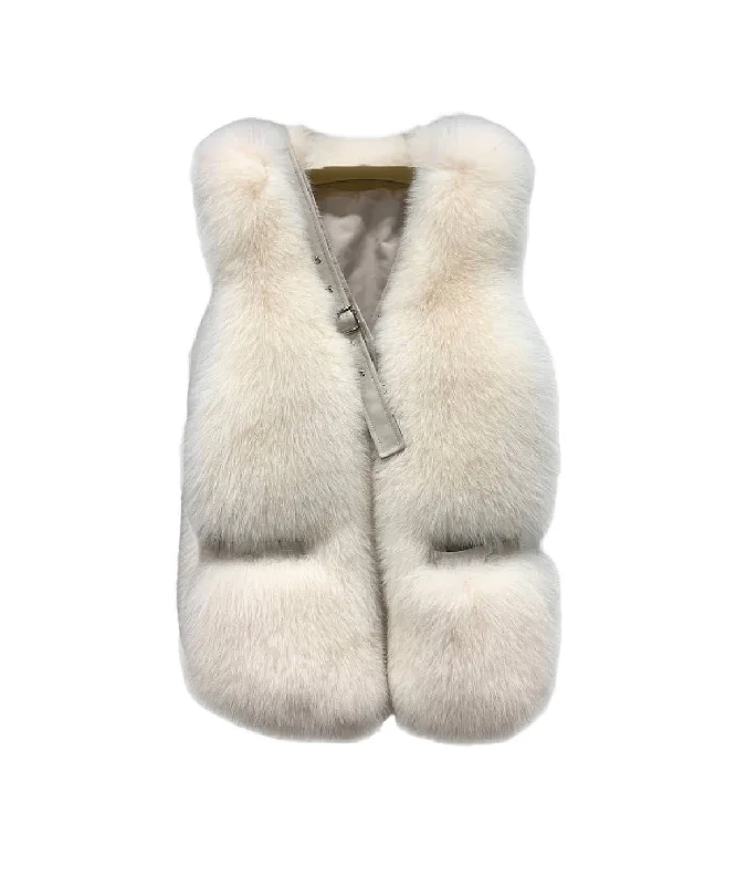 Weekend Style Comfy Fashion Options Genuine Striped Panel Fox Fur Vest Gilet In Cream