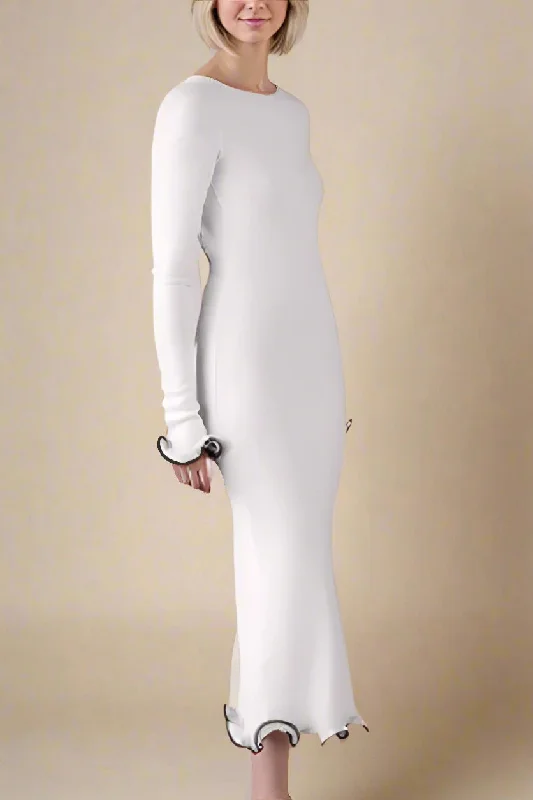 Modern Chic Affordable Soft Fit Regina Long Sleeve Bodycon Maxi Dress - Ivory White