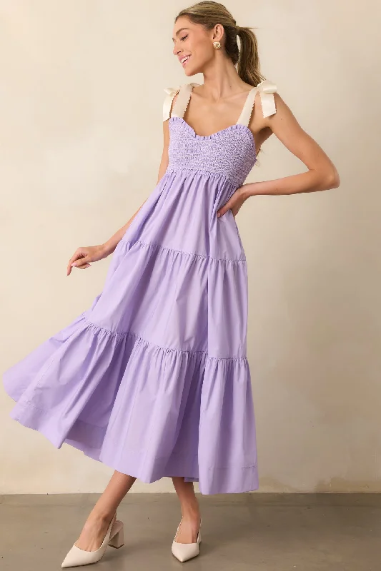 Comfortable Looks Stylish Layered Wear The Felicity Lavender Cotton Midi Dress