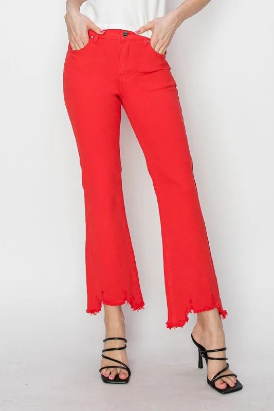 Casual Fit Relaxed Comfort Pieces RISEN Raw Hem Bootcut Jeans with Pockets