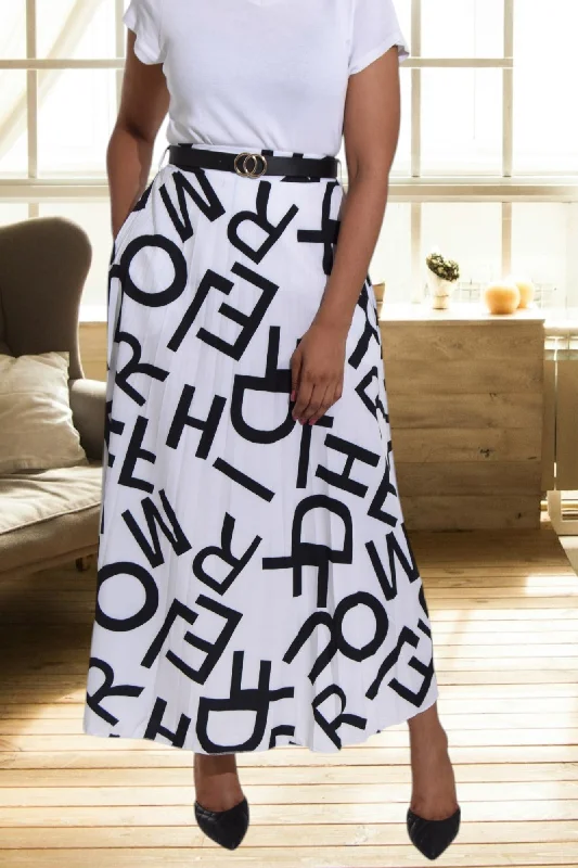 Timeless Comfort Trendy Chic Comfort Ladies White Alphabet Pocket Skirt