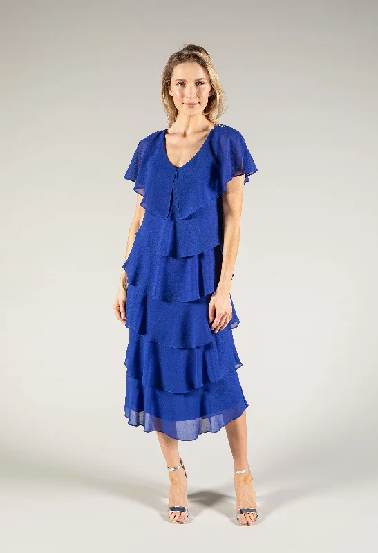 Sporty Elegance Comfortable Fashionwear Tiered V Neck Dress