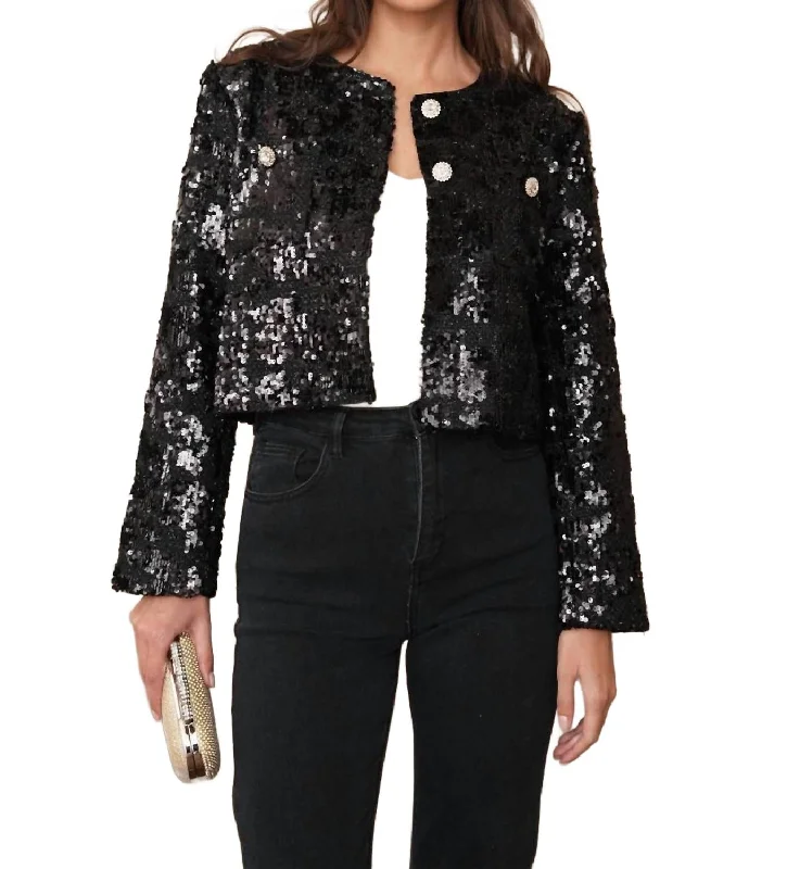 Fashionable Ease Affordable Soft Layers Sequin Tweed Jacket In Black