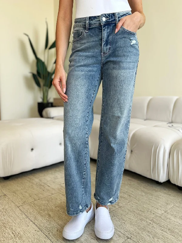 Stylish Jackets Comfortable Chic Wearables Judy Blue Full Size High Waist Distressed Straight Jeans