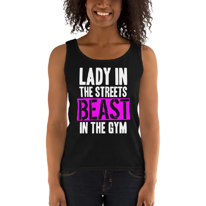 Cozy Fashion Casual Soft Layers "Lady In The Streets, Beast In The Gym" Ladies' Tank, Black Or White Tank