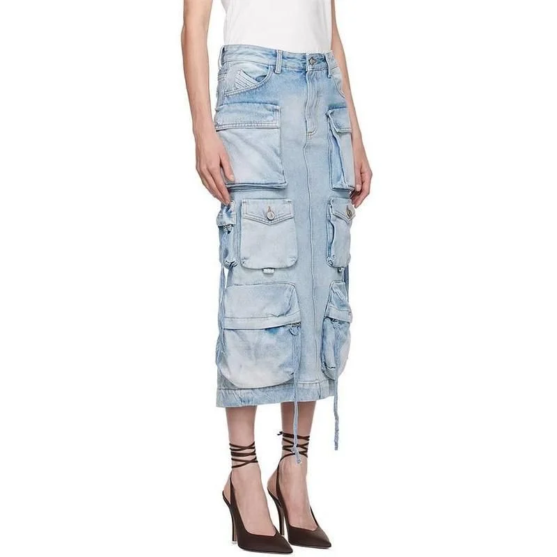 Stylish Jackets Practical Chic Pieces High Waist Denim Skirt with Distressed Detail and Ribbon Slit