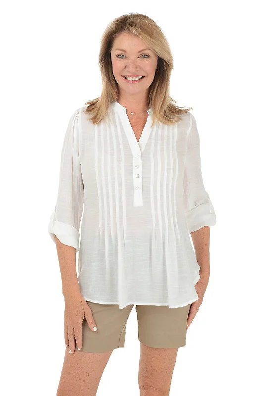 Soft Knitwear Cozy and Relaxed Wear Pleated Front Roll Sleeve Blouse