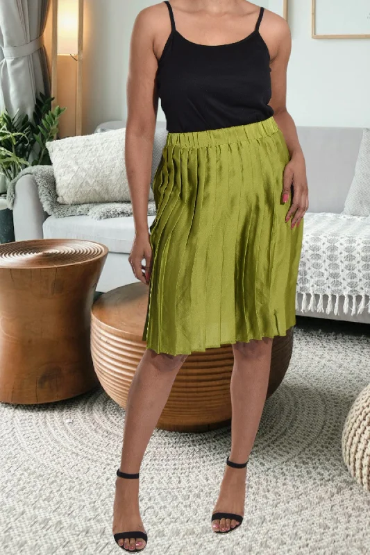 Stylish Ease Relaxed Street Fashion Green Pleated Skirt