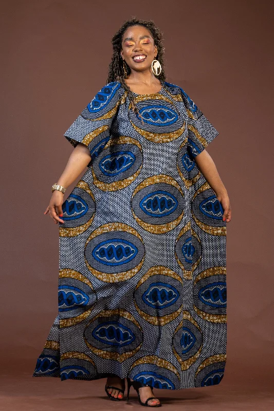 Urban Chic Soft Street Fashion Gemma Ankara Maxi Dress | Blue and Gold African Print Urban Chic Soft Street Fashion Gemma Ankara Maxi Dress | Blue and Gold African Print