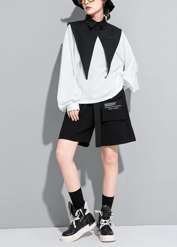 Urban Comfort Simple Chic Options Modern White lantern sleeve Patchwork PeterPan Collar Fall Shirt Top