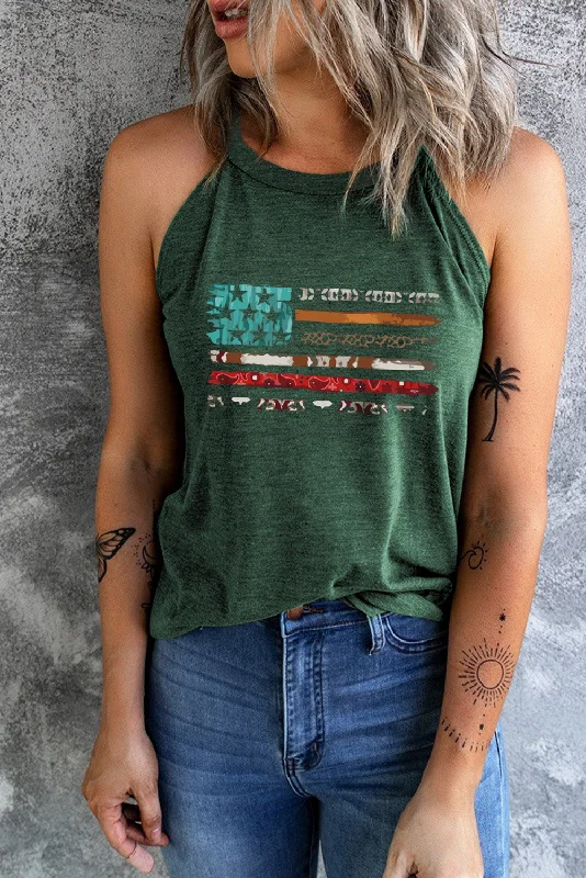Cozy Fit Wear Soft and Relaxed Fashion US Flag Graphic Round Neck Tank