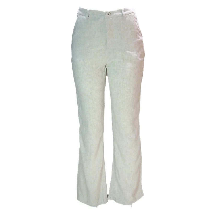 Trendy Wear Comfortable Warm Layers Ivory Linen Wide Leg Relaxed Trousers