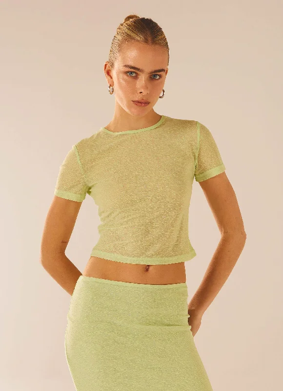 Relaxed Chic Relaxed Streetwear Fit Just Like Magic Mesh Tee - Lime