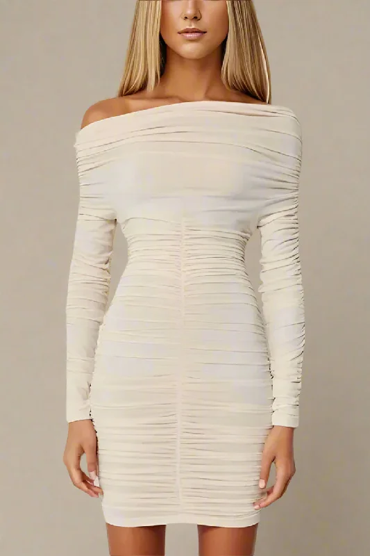 Breathable Style Comfortable Wear Choices Alessandra Long Sleeve Wrap Bodycon Mini Dress - Cream