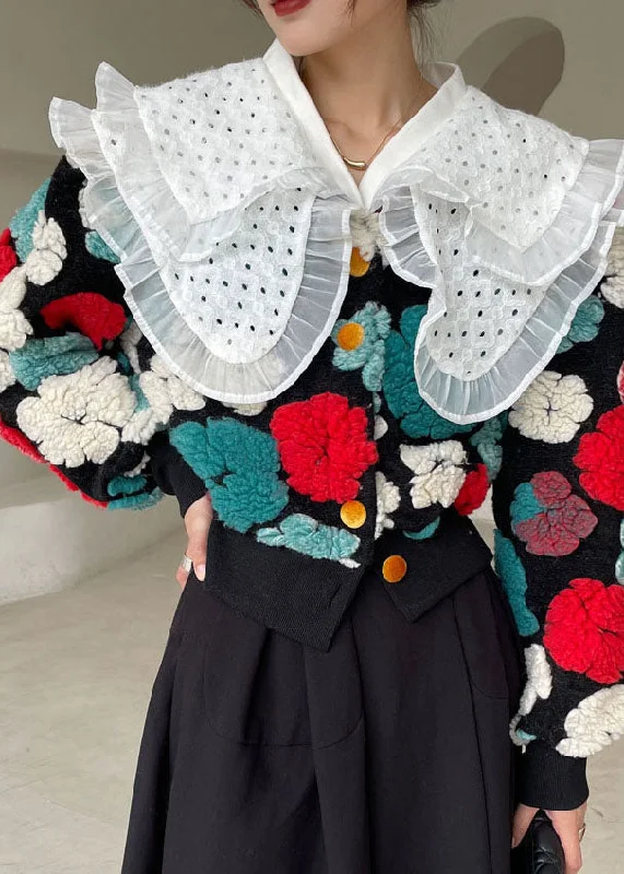 Simple Elegance Cozy Everyday Wear Plus Size Bright red flower Puff Sleeve Faux Fur Winter Coat