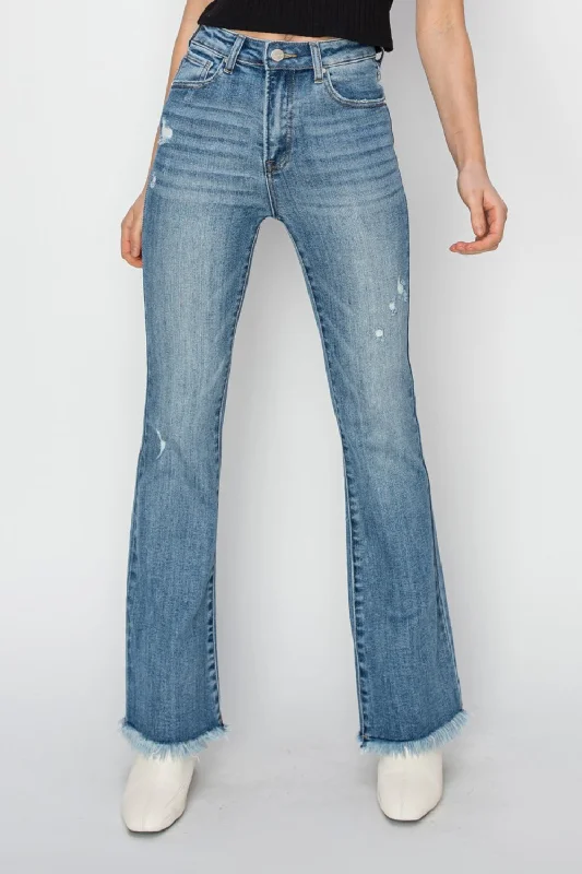 Comfy Dress Warm Street Style RISEN High Rise Frayed Hem Bootcut Jeans
