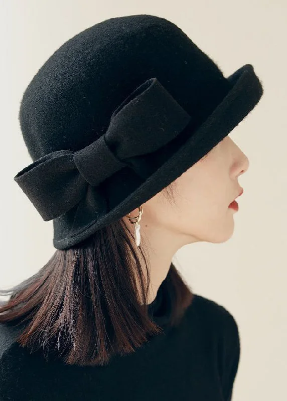 Comfortable Fashion Looks Relaxed Layered Looks Stylish Black Bow Edge Curl Woolen Cloche Hat Comfortable Fashion Looks Relaxed Layered Looks Stylish Black Bow Edge Curl Woolen Cloche Hat