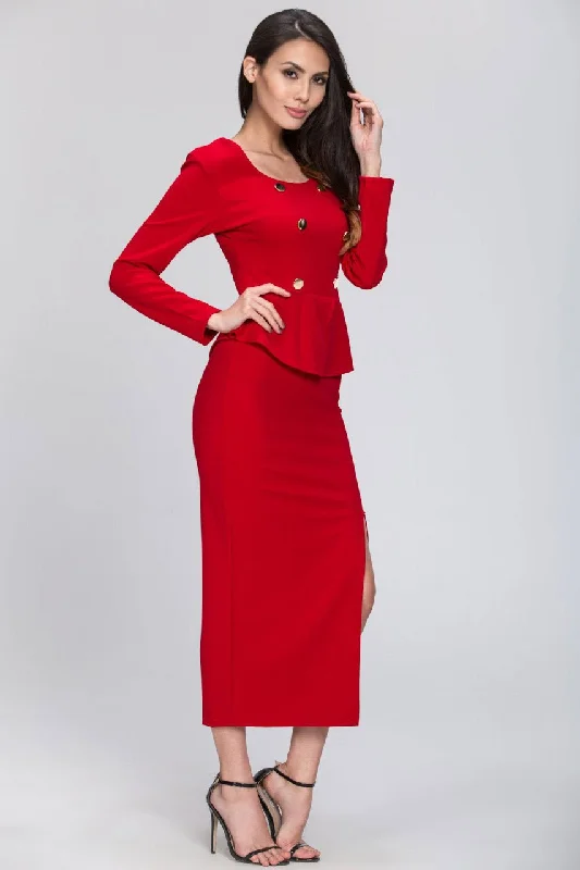Sporty Elegance Soft Street Fashion The Real Fouz - Button Detail Peplum Dress
