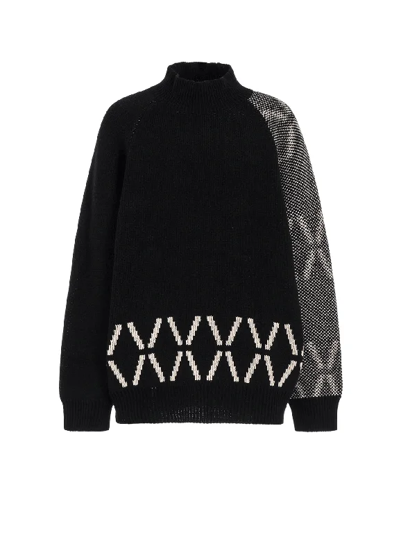 Relaxed Wear Effortless Street Chic BULKY WOOL BIRDS EYE REVERSIBLE HIGH NECK KNIT