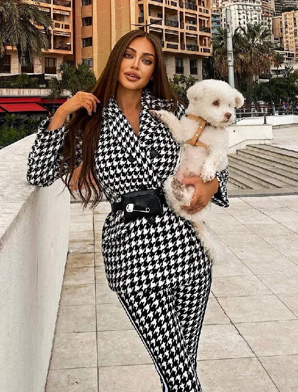 Warm Comfort Practical Warm Clothing Houndstooth Long Sleeve Outerwear Belted Jacket Warm Comfort Practical Warm Clothing Houndstooth Long Sleeve Outerwear Belted Jacket