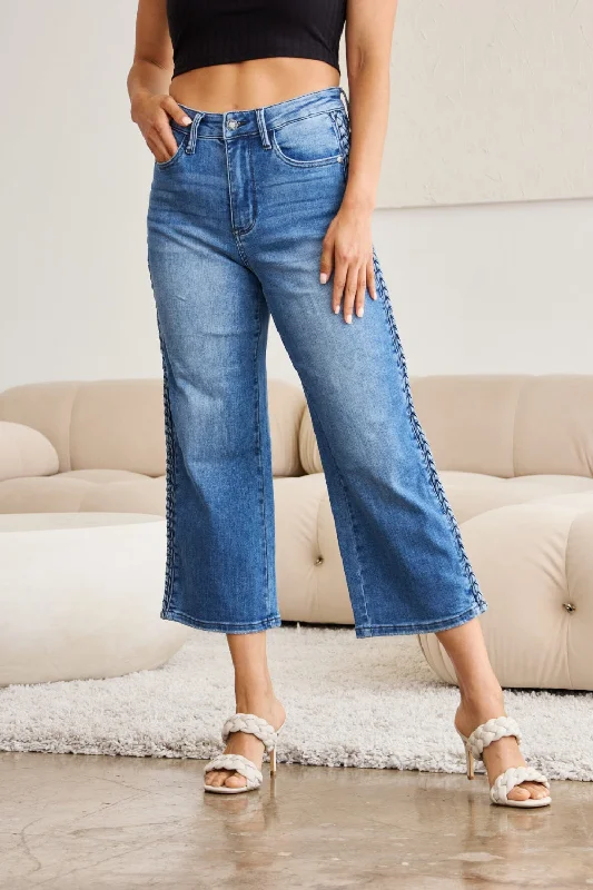 Warm Comfort Simple Comfort Trends Judy Blue Full Size Braid Side Detail Wide Leg Jeans