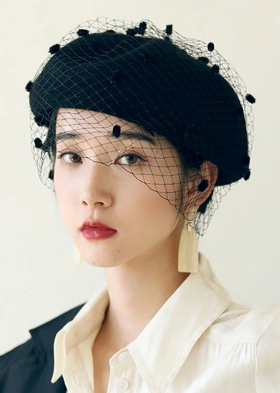Soft Knitwear Stylish Relaxed Clothing Stylish Black Autumn And Winter Woolen Tulle Beret Hat Soft Knitwear Stylish Relaxed Clothing Stylish Black Autumn And Winter Woolen Tulle Beret Hat