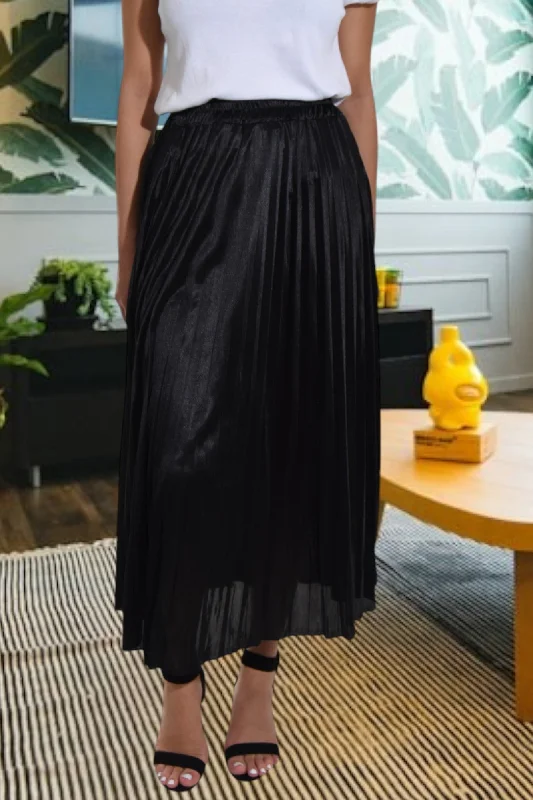 Relaxed Dresses Comfortable Layered Looks Black Elasticated Pleated Skirt