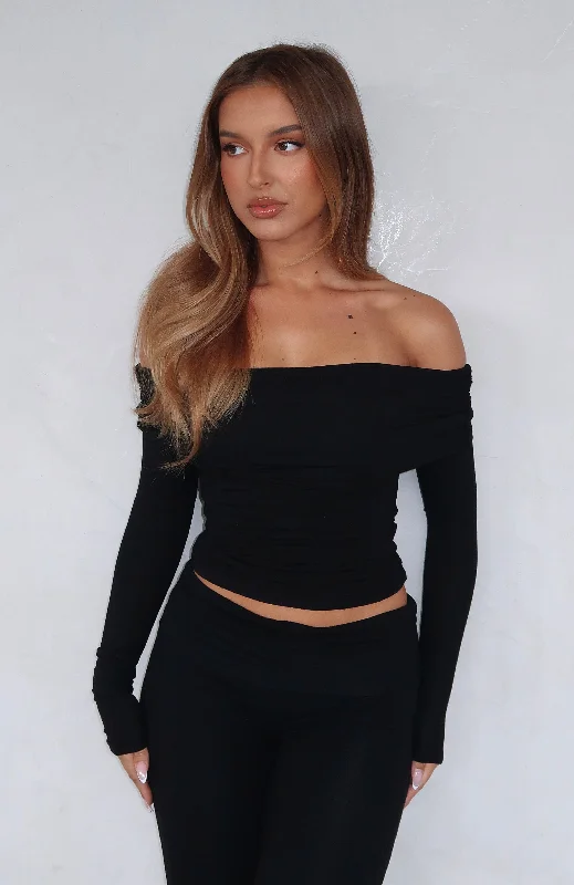 Easy Fashion Stylish Relaxed Clothing Never On Time Long Sleeve Top Black