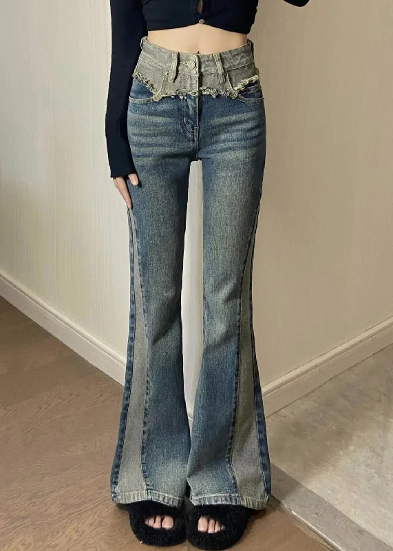 Soft Comfort Trendy Casual Comfort Vintage Blue Pockets High Waist Denim Pants Spring