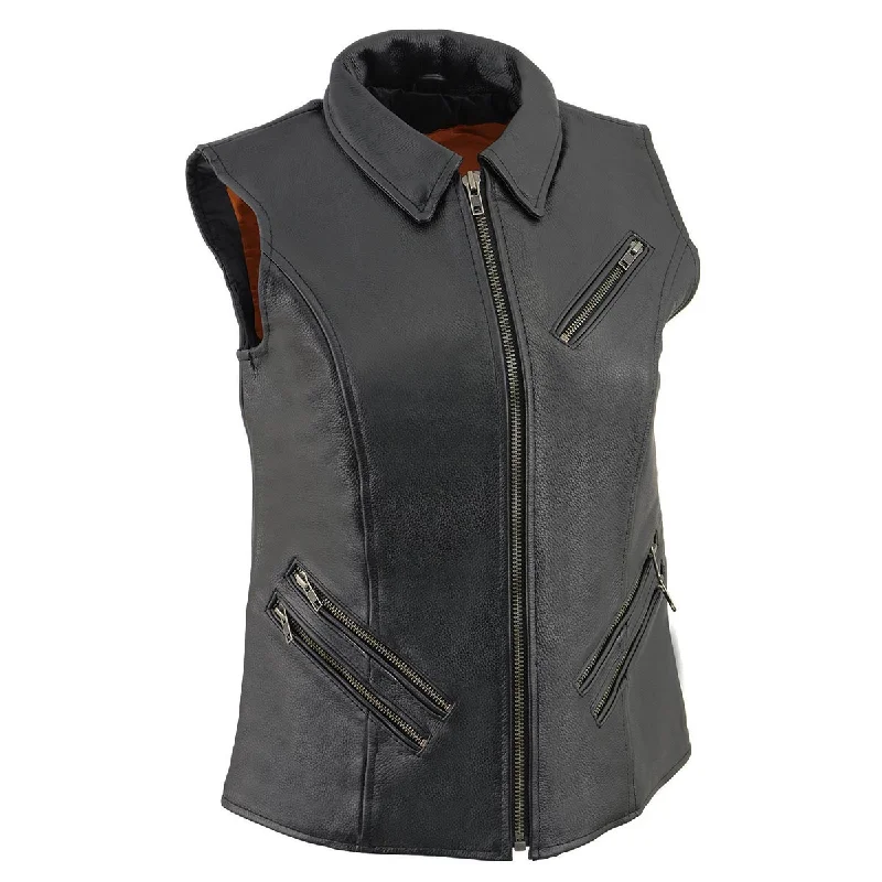 Easygoing Style Chic and Comfortable Pieces Milwaukee Leather MLL4520 Women’s Black Shirt Collar Motorcycle Rider Vest w/ 4 Front Lower Pockets