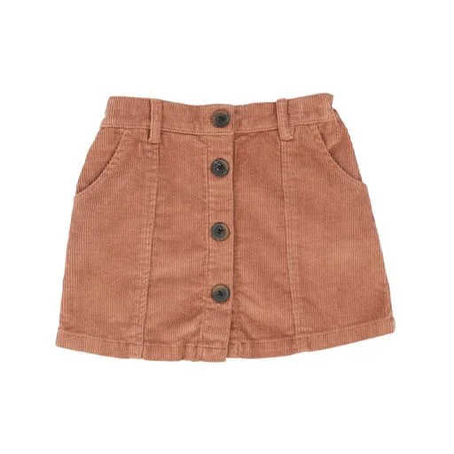 Cozy Shirts Cozy Chic Styles GINGERSNAPS BROWN CORDUROY BUTTON SKIRT [Final Sale]