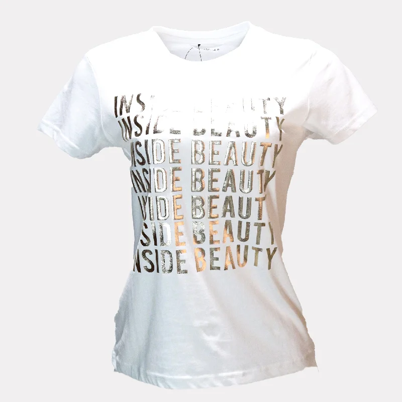 Timeless Comfort Effortless Cozy Wear White Beauty Foil Printed T Shirt