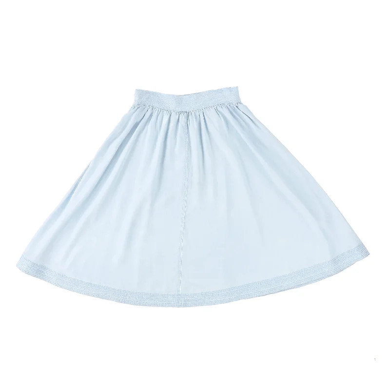 Chic Comfort Cozy and Relaxed Wear BACE COLLECTION LIGHT BLUE DENIM STITCH DETAIL SKIRT [FINAL SALE]